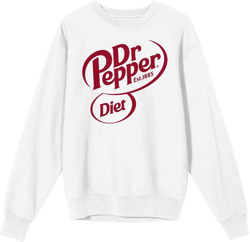 Bio World Dr Pepper Diet Dr Pepper Logo Adult White Crew Neck Long Sleeve Sweatshirt - Image 1